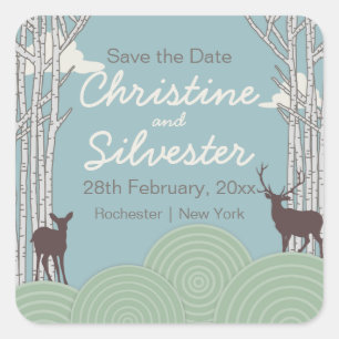 In the forest, save the date square sticker