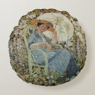 In the Garden, Giverny by Frederick Frieseke Round Cushion
