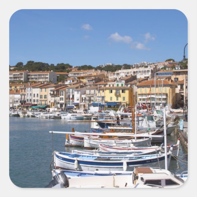 In the harbour in Cassis village. Fishing and Square Sticker (Front)