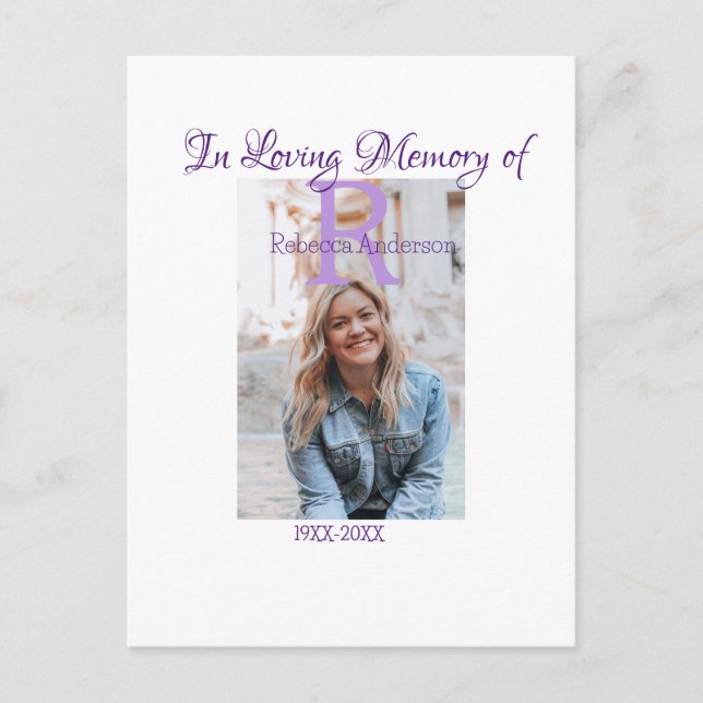 In the loving memory of memory keepsake add year n postcard (Front)