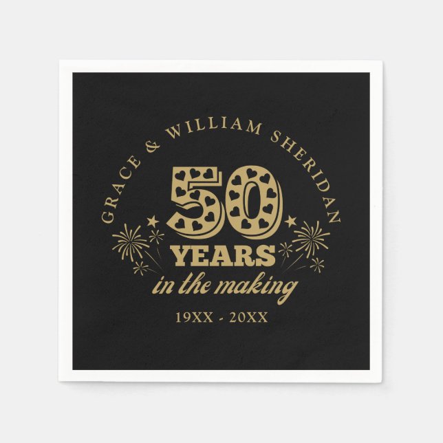 In The Making 50th Anniversary Black And Gold Napkin (Front)