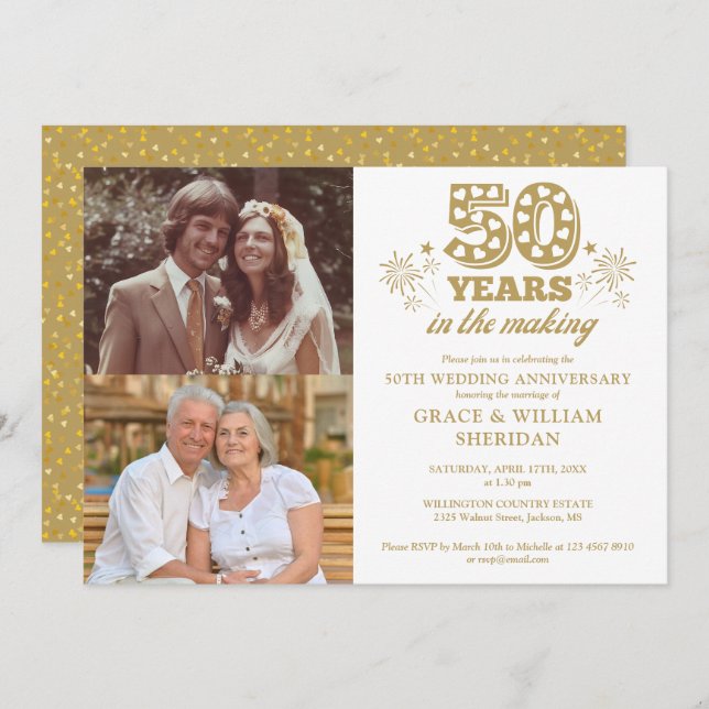 In The Making 50th Wedding Anniversary 2 Photo Invitation (Front/Back)