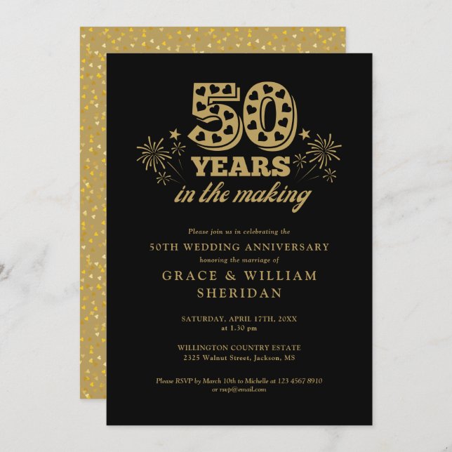 In The Making Gold Black 50th Wedding Anniversary Invitation (Front/Back)