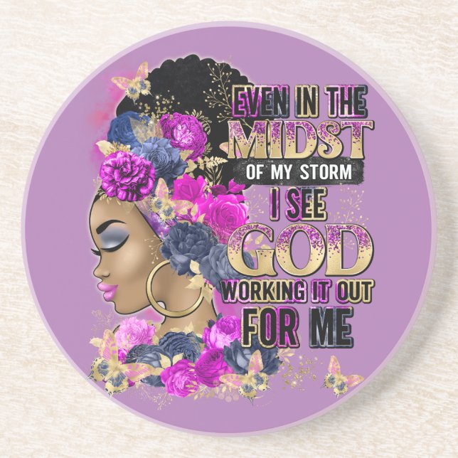 In The Midst Queen Black Melanin Woman Brown Skin Coaster (Front)