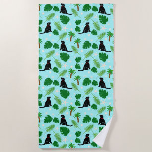 In The Ocean Blue Tropical Black Dog Beach Towel