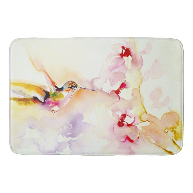 "In the Pink" Hummingbird Print Bath Mat (Front)