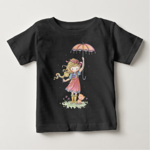 In the Rain Little Girl and Kitten Baby Body Suit T-Shirt