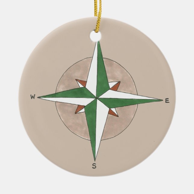 In the Right Direction Compass Camping Hiking Ceramic Tree Decoration (Front)