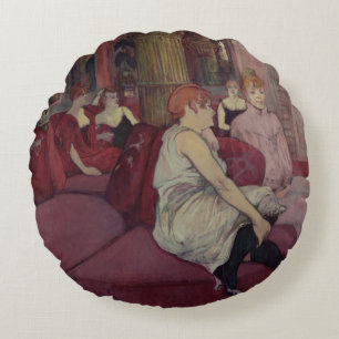 In the Salon at the Rue des Moulins, 1894 Round Cushion