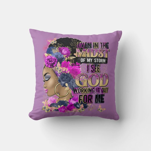 In The Storm Queen Black Melanin Woman Brown Skin Cushion (Front)