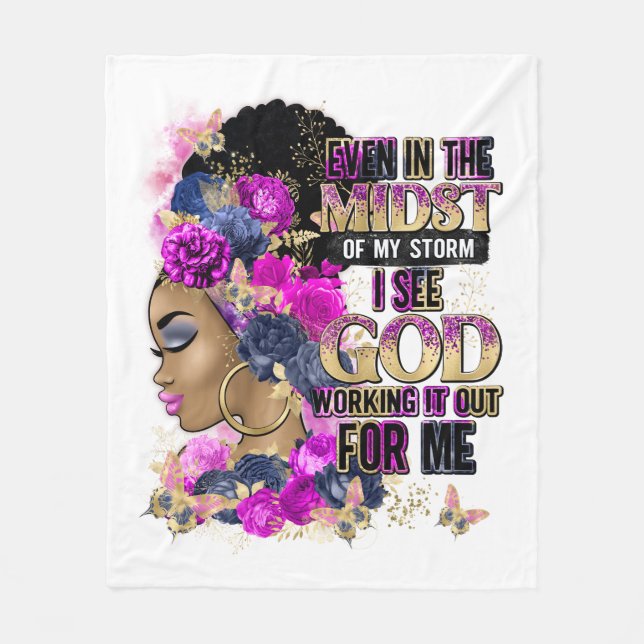 In The Storm Queen Black Melanin Woman Brown Skin Fleece Blanket (Front)