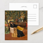 In the Studio | William Merritt Chase Postcard<br><div class="desc">In the Studio (1892) | William Merritt Chase’s In the Studio is a compelling interior figure study depicting a woman seated in an artist’s studio, surrounded by eclectic decor. The scene showcases Chase’s ability to capture the subtle details of everyday life, from the woman’s poised figure to the rich textures...</div>