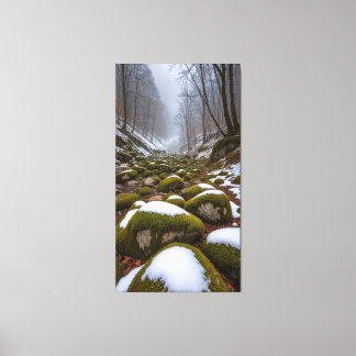 In the tranquil valley snow falls canvas print