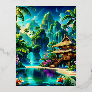 In this digital painting, an artist has created a foil holiday postcard