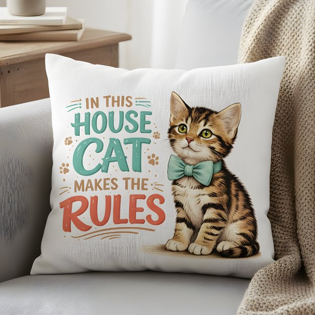 "In This House Cat Makes The Rules" Cute Kitten  Cushion (Creator Uploaded)