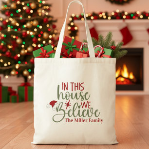In This House We Believe Personalised Christmas Tote Bag