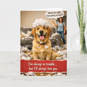 In trouble, golden retriever greeting card
