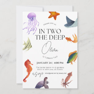 In two the deep, ocean, underwater 2nd birthday  invitation