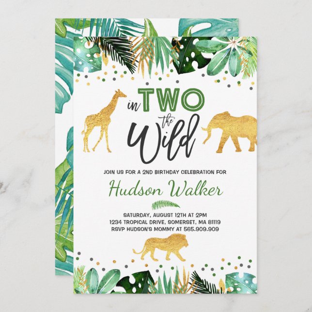 In Two The Wild Birthday Invitation Jungle Animals (Front/Back)