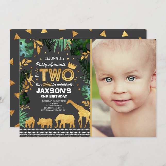 In Two The Wild Birthday Invitation Jungle Animals (Front/Back)