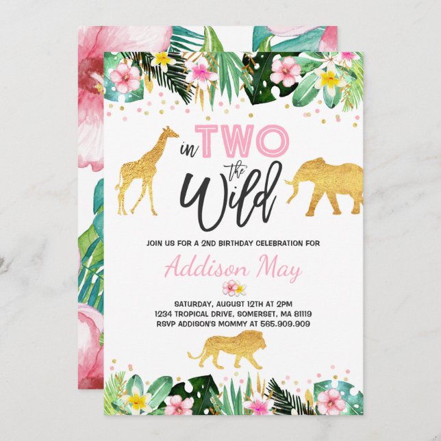 In Two The Wild Birthday Invitation Jungle Animals (Front/Back)
