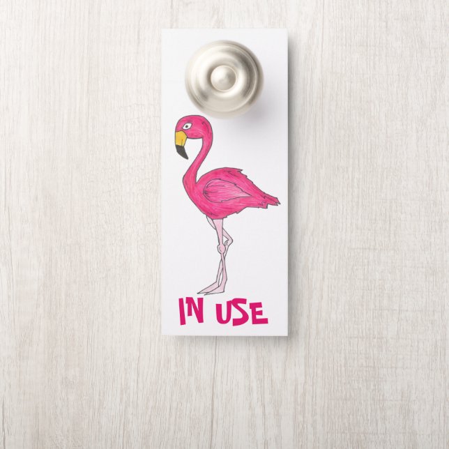 In Use / Vacant Pink Flamingo Bird Bathroom Door Hanger (On Knob)