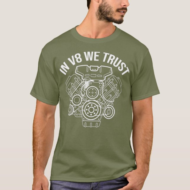 In V8 We Trust Car Mechanic Enthusiast Manual T-Shirt (Front)