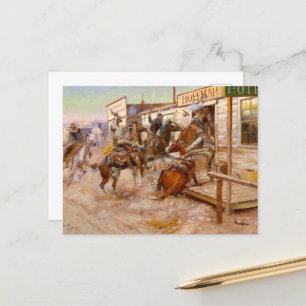 In Without Knocking by Charles Marion Russell Holiday Postcard