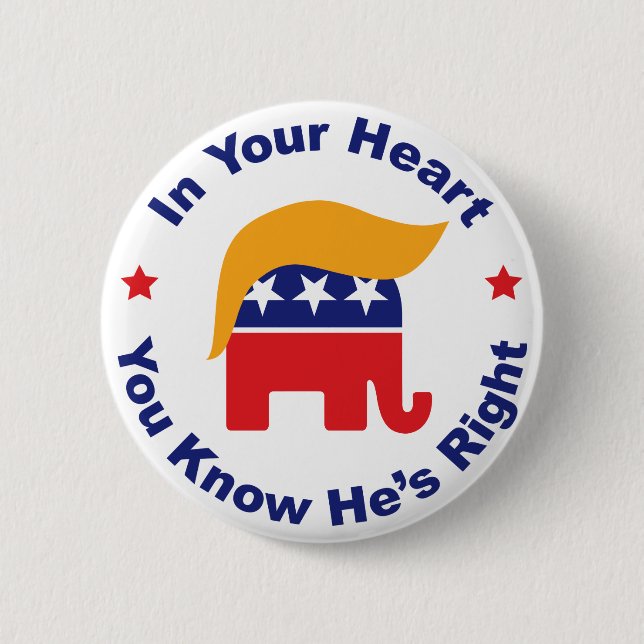 In Your Heart You Know He's Right - Donald Trump 6 Cm Round Badge (Front)