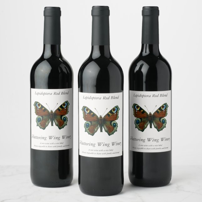 Inachis io - The European Peacock Butterfly Wine Label (Bottles)