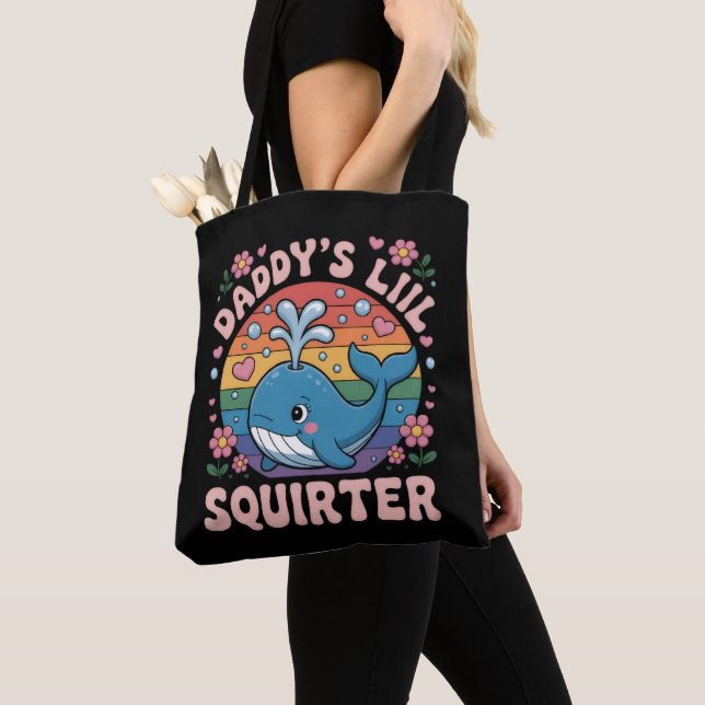 Inappropriate Daddy's Lil Squirter Embarrassing Tote Bag (Close Up)
