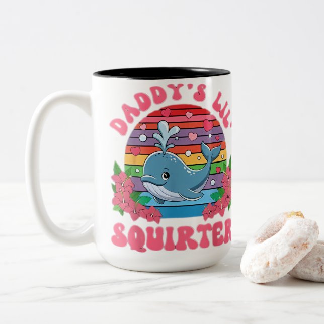 Inappropriate Funny Daddy's Lil Squirter Embarrass Two-Tone Coffee Mug (With Donut)