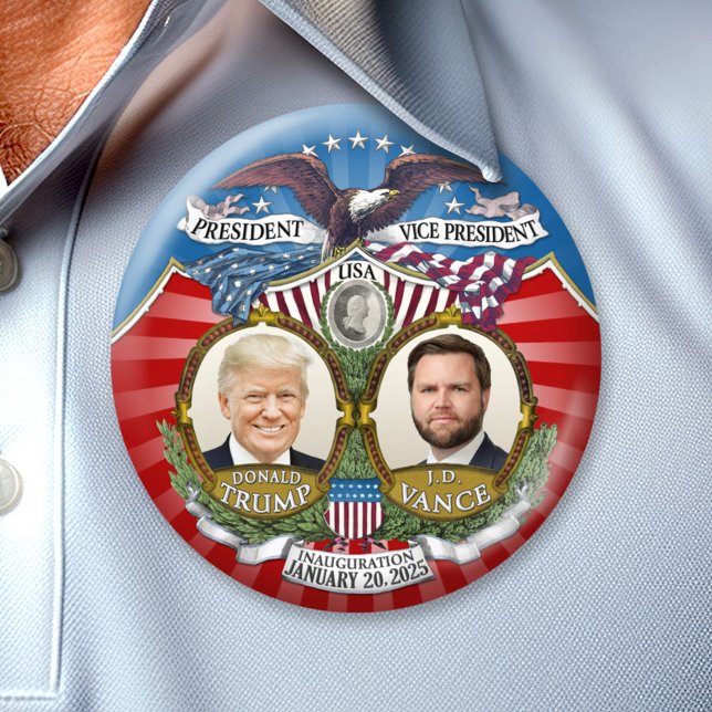 Inauguration Victory - Donald Trump JD Vance 7.5 Cm Round Badge (Trump Vance Inauguration Button)