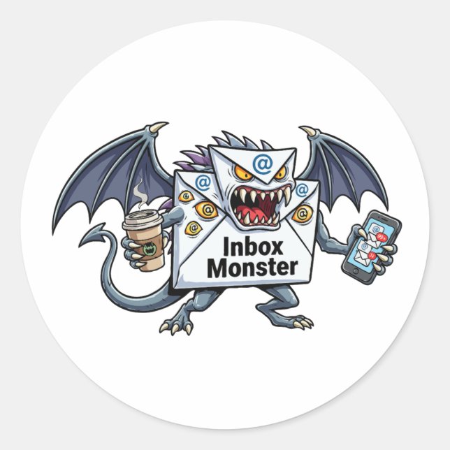 Inbox Monster Email Overload Funny Graphic Classic Round Sticker (Front)