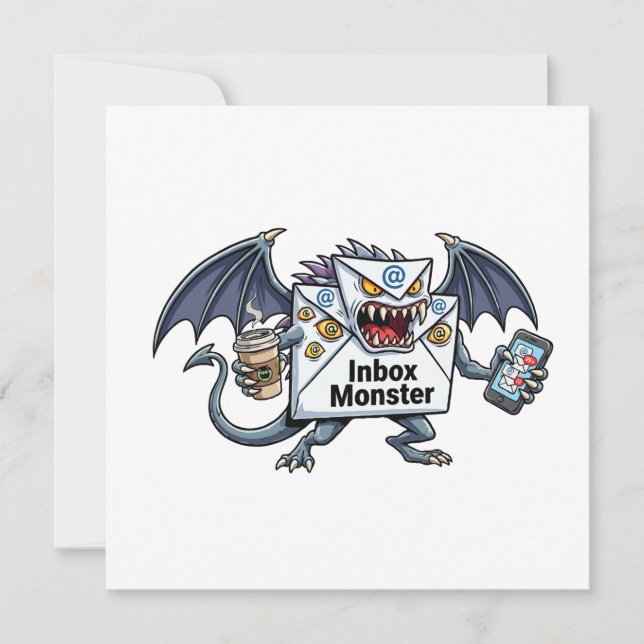 Inbox Monster Email Overload Funny Graphic Invitation (Front)