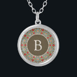 Inca Pattern Round Frame Initial Silver Plated Necklace<br><div class="desc">Ornate Inca pattern surrounds your initial.</div>