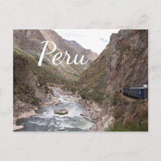 Inca rail train to Machu Picchu in Peru postcard
