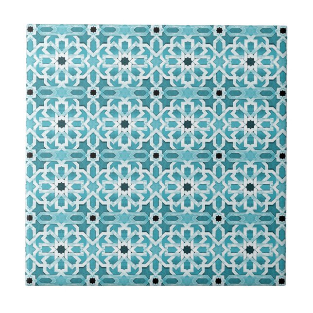 Incandescent Blue Moroccan Pattern Tile (Front)