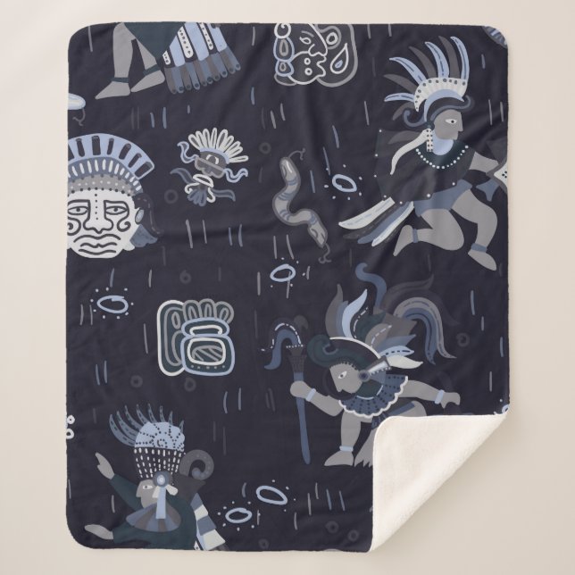 Incas pattern seamless design graphic sherpa blanket (Front)