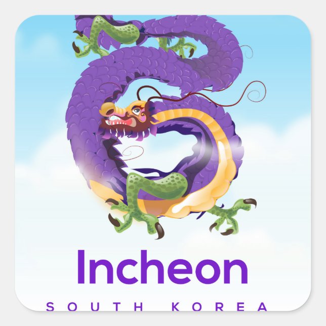 Incheon South Korea Dragon Square Sticker (Front)