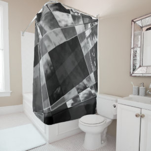 Inclined or stretched rectangles, black showy grey shower curtain