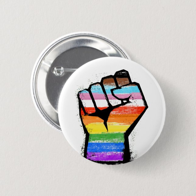 Inclusive Progress Pride Fist 6 Cm Round Badge (Front & Back)