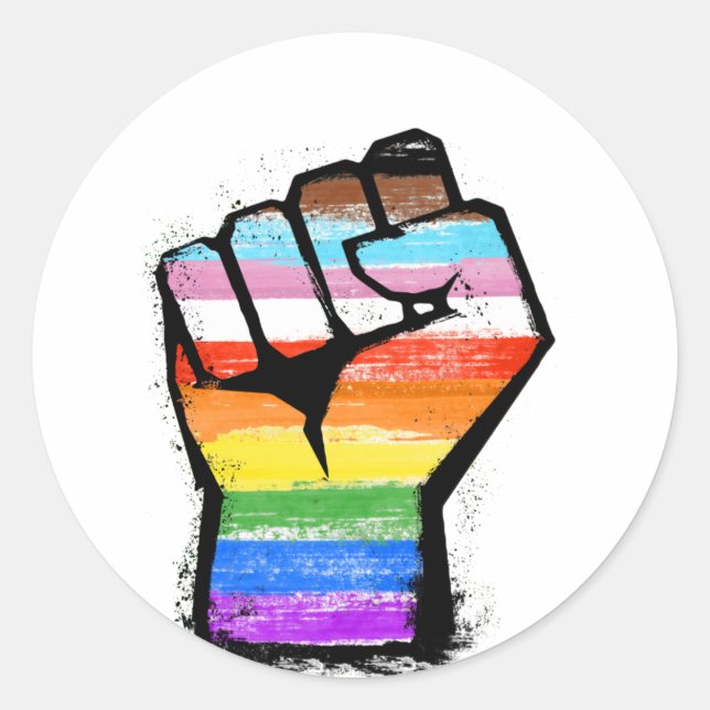 Inclusive Progress Pride Fist Classic Round Sticker (Front)