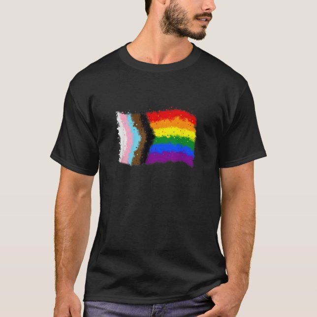 Inclusive Progress Pride Flag Gay Pride LGBTQ Rain T-Shirt (Front)