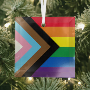 Inclusive rainbow Lgbtq gay diversity flag Glass Tree Decoration