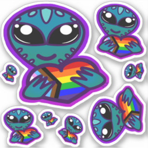 Inclusive Rainbow Pride Alien Stickers