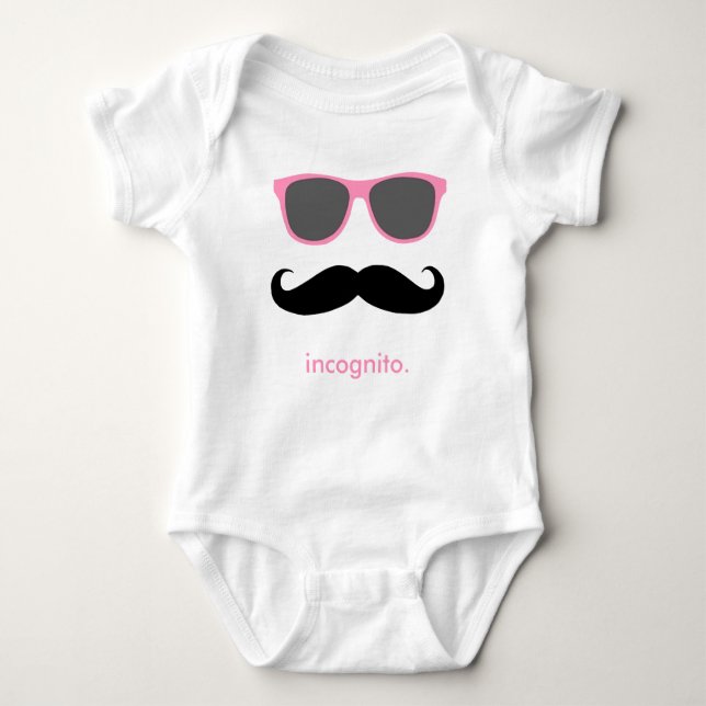 incognito - funny moustache and pink shades baby bodysuit (Front)