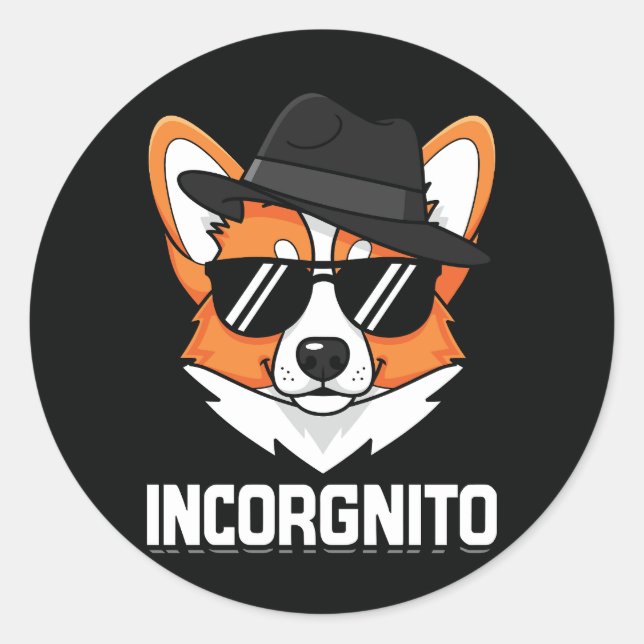 Incorgnito Stealthy Corgi in Shades Classic Round Sticker (Front)