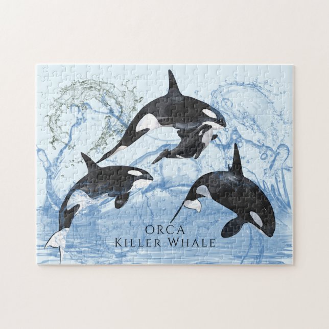 Incredible Black and White Watercolor Orcas Jigsaw Puzzle (Horizontal)