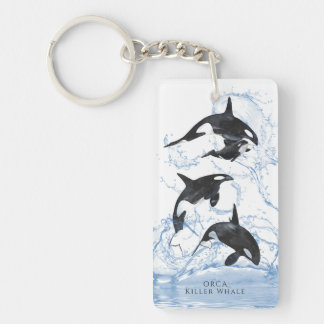 Incredible Black and White Watercolor Orcas Key Ring
